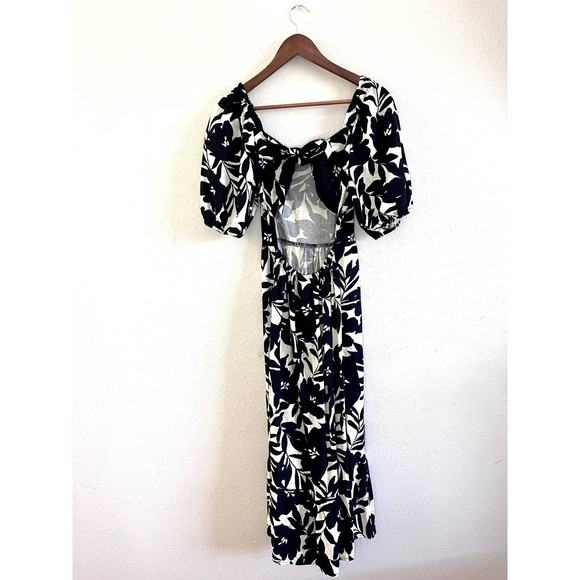 Open Back Floral Midi Linen Blend Maxi Dress Size XS - Picture 7 of 8
